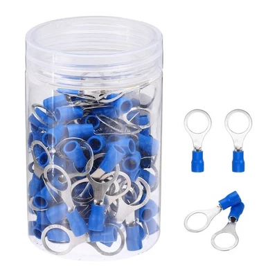 100Pcs Insulated Ring Terminal RV2-10 16-14AWG Battery Connectors, Blue Foto 1 de 4