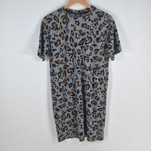 Zara womens tunic t shirt size M grey leopard print short sleeve crew neck027516
