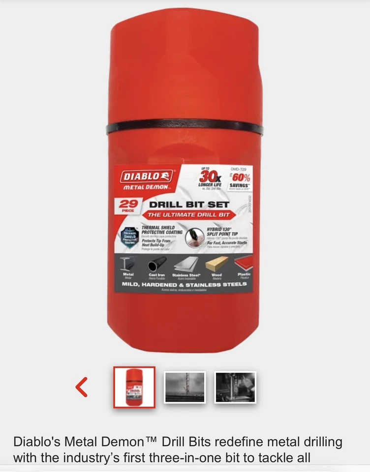 Набор из 29 металлических сверл Diablo Demon™ для мягкой, закаленной и нержавеющей стали - Изображение 1 из 4