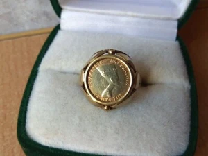 Weight 2.9 g Vintage GOLD RING 333 stamp SIZE 7 Nofretete coin imperatrix - Picture 1 of 9