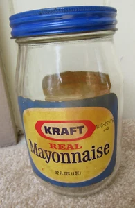 Kraft Echt Mayonnaise Vintage Glas Glas mit Metalldeckel 32 Unzen 1 QT 1979 Guter Zustand - Bild 1 von 8