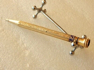 ART DECO PERFECTOR D.R.G.M GERMANY FLORAL ENGRAVED BLUE ENAMEL MECHANICAL PENCIL - Picture 1 of 12