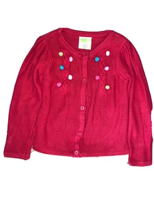 Crazy 8 Girls Red Cardigan Sweater Size 4T Buttons And Colorful Pom-Poms - Picture 1 of 4