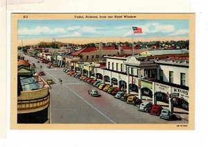 Linen Postcard Yuma AZ From Hotel Window W. Baird Art Shop Yuma Pharmacy-PP7 - Picture 1 of 2