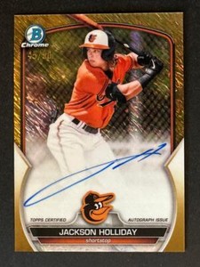 2023 Bowman Chrome Gold Shimmer Jackson Holliday 45/50 Auto RC Bad Back Corner