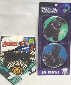 Marvel's Wakanda Forever Black Panther 4" Magnet 2-Pack NEW With 2pk. Bandanas. - Picture 1 of 5