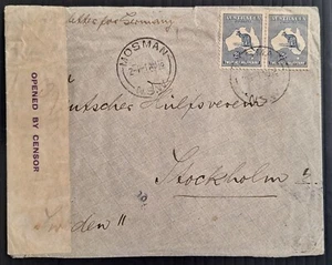Scarce 1916 Australia Cover-Pr 2 1/2d Indigo Mosman-Germany via Sweden not - Picture 1 of 3