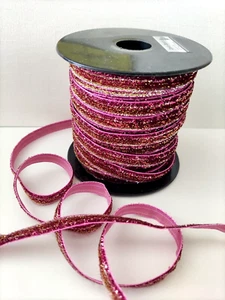 Borte Dekoband 1 cm breit, 2 m lang, "Beere-Gold-Glitzer" - Bild 1 von 2