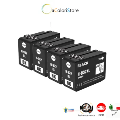4 CARTUCCE COMPATIBILI PER HP 932 NERE  Officejet 6700 6600 6100 7110 7610 - Immagine 1 di 2