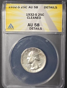 1932-S SILVER WASHINGTON QUARTER ANACS AU58 DETAILS (G877) - Picture 1 of 4