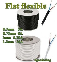 Electric Cable White Black Flat Power 2 Core Flexible 2192Y 0.5 0.75 1.00 1.5 mm