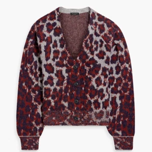 Rag & Bone Sarah Cardigan Buttons Alpaca Blend Jacquard Grey Leopard Multi L;NWT - Picture 1 of 13