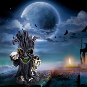 Totenkopf & Baum Statue mit gruseligem LED-Licht für Weihnachtsdeko, Halloween, Gothic - Bild 1 von 16