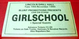 Girlschool Lincoln Gig Vintage ORIG 1980 Press/Magazine ADVERT 3.5"x 2" NWOBHM - Picture 1 of 3