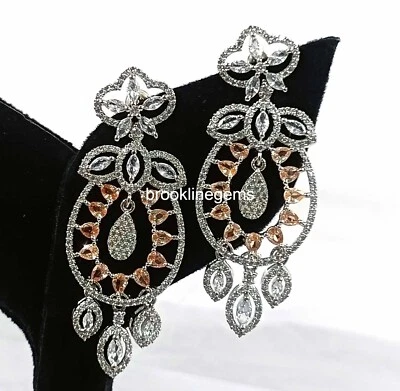 Brincos longos pendurados folheados a prata étnicos AD CZ aparência Bollywood jhumka indiano - Imagem 1 de 4