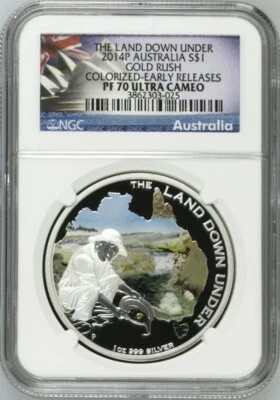 2014 Gold Rush Land Down Under Series 1oz .999 Silver PF70 UC ER RARE Mint 5000 - Image 1 of 3