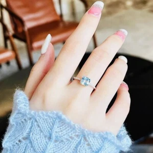 Unique Natural Saint Maria Aquamarine Engagement Ring 14k White Gold Handmade - Picture 1 of 6