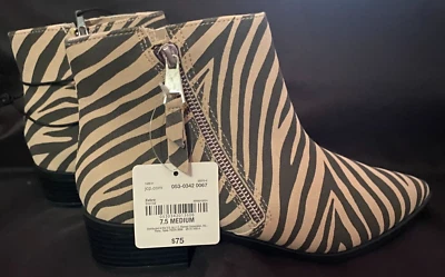 NWT WORTHINGTON BROOKDALE ZEBRA ANKLE BOOT MEMORY FOAM 7 1/2 $75 ANIMAL PRINT - Image 1 of 4