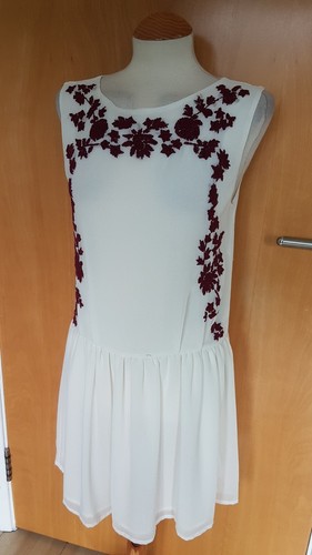 OFF WHITE abito donna ZARA taglia S 8 10 vita bassa bianco rosso ricamo