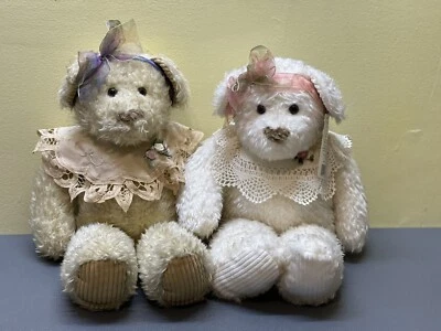 Ivory Teddy Bears First & Main 16” Chantilly & Chiffon #1256 Set Of Two 2 Girls - Image 1 of 4