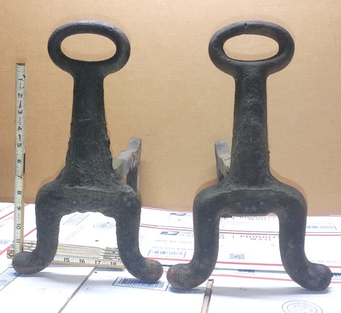 Antique Forged Cast Iron Heavy Fireplace Andirons Firedogs Cover