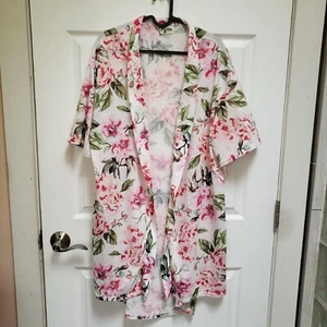 Show Me Your Mumu Pink Floral Brie Rose Short Sleeve Robe Womens One Size - Picture 1 of 6