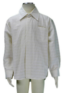JACADI Boy's Cibler Natural & White Striped Button Up Shirt Size 4 Years NWT