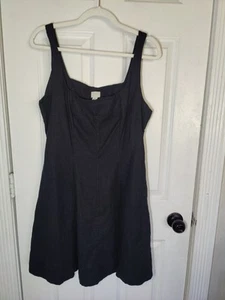 A New Day Linen Blend Black Sleeveless A-Line Mini Dress 12 W Hip Pockets NWOT - Picture 1 of 6