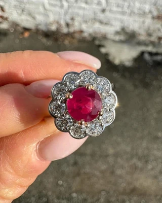 4.15 Ct Round Cut Natural Ruby & Diamond Wedding Ring 14k Solid White Gold Ring - Image 1 of 4