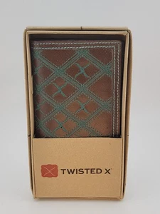 TWISTED X Rodeo Herren Western Geldbörse ECHTLEDER ~ Türkis Nähte ~ X Logos - Bild 1 von 7
