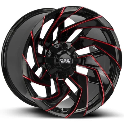 22x12 Off-Road Monster M24 6x135/6x5.5 -44 Black Milled Red Wheels Rims Set(4) 1 - Image 1 of 3
