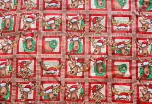 Novelty 44"x4.94 yards Christmas Reindeer in Patches Fabric for Craft Quilting - Picture 1 of 9