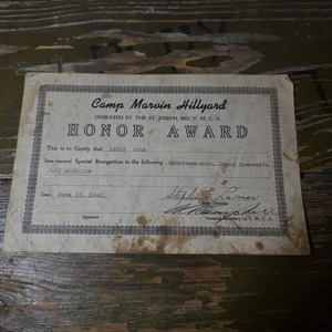 1942 Camp Marvin Hillyard YMCA Honor Award St. Joseph Missouri World War 2 WW2 - Picture 1 of 2