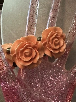 Pulsera DE COLECCIÓN AÑOS 50 NARANJA ELÁSTICO CUENTAS PLÁSTICO FLOR -Disfraz Foto 1 de 3