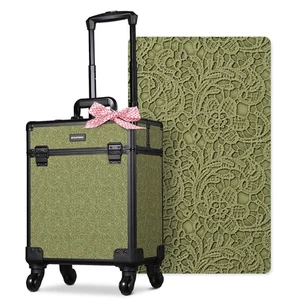 Byootique Rolling Makeup Train Case Cosmetic Trolley Organizer Salon Rococo Moss - Picture 1 of 9
