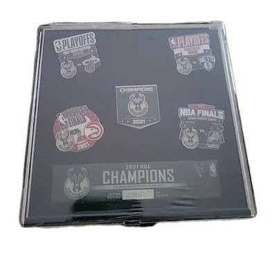 Pin Milwaukee Bucks 2021 NBA Champions conjunto de 5 nova edição limitada lacrada  - Imagem 1 de 4
