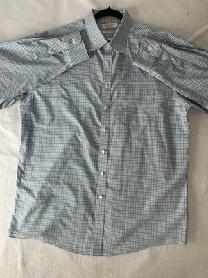 Roundtree & Yorke Shirt Mens 17 1/2 -34Blu Green Whit Gold Label Business Office - Image 1 of 4