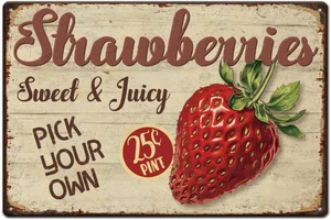 Carteles de hojalata de tienda de frutas de fresas elige tu propio cartel de metal Sweet & Ju - Imagen 1 de 12