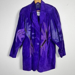 AVANTI 80s VTG Purple Suede Leather Dragonfly Avant Gard Oversized Jacket Size M - Picture 1 of 12