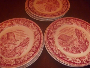 Vintage Homer Laughlin Currier & Ives Hudson River 6,5" Dessert/Brot Teller 12 rot - Bild 1 von 7