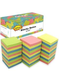 Sticky Notes 3X3, Self-Stick Notes, 36 Pads, 100 Sheets/Pad, Assorted Colors Sti - Picture 1 of 3