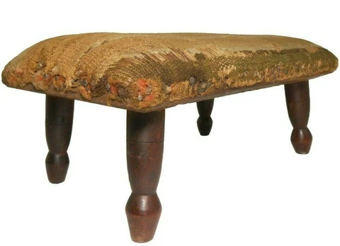 SCARCE EARLY-MID 19TH C AMERICAN ANTIQUE PRIMITIVE RED PNTD FOOTSTOOL ORIG COVER Cover