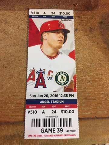 2016 LOS ANGELES ANGELS VS OAKLAND ATHLETICS TICKET STUB 6/26 MIKE TROUT HR #155 Cover
