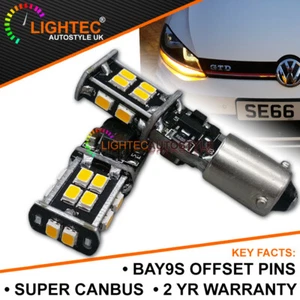 2x AMBER YELLOW BAY9S 435 H21W 433D BAYONET LED CANBUS INDICATOR BULBS FOR GOLF - Picture 1 of 11