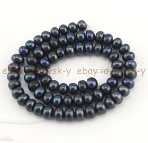 Natürliche 7-8 mm Süßwasser Schwarze Rondelle Zuchtperlen Lose Perlen 15 Zoll Strang - Bild 1 von 6