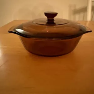 Vintage Anchor Hocking Amber Glass Casserole Dish & Lid -1.5 Qt, #437 - Made USA - Picture 1 of 5
