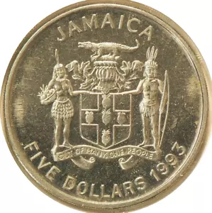 1993 Jamaica $5 Dollars KM157 #7098 - Picture 1 of 4