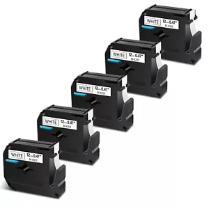 5PK 12mm For Brother P-touch PT-100/110 Label M-K231 M-231 Black on White Tape - Picture 1 of 12