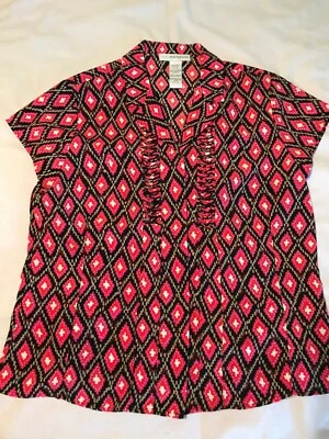 Sag Harbor 女式衬衫 ~ 黑色/红色印花 ~ 16 码 — 第 1/3 张图片