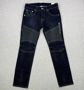 True Religion Jeans Mens 34x33 Dark Wash Moto Skinny Run Stitch Stretch Denim - Picture 1 of 18